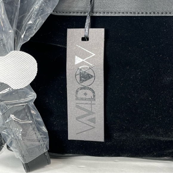 Dolls Kill Black Velvet Backpack White Embroidered Cross Drawstring Flap Bag - Picture 11 of 16